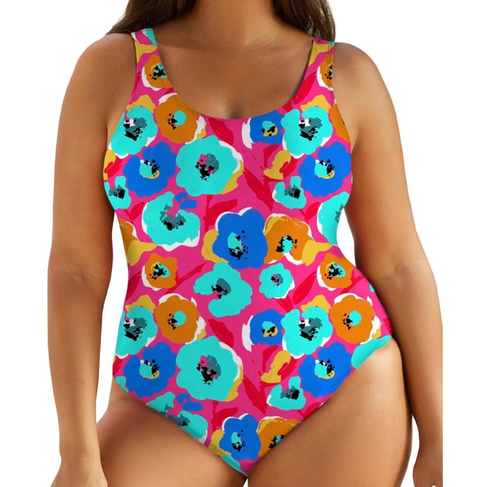 Eytino Floral Lattice Back One Piece Swimsuit Pink Blue Orange Bathing Suit